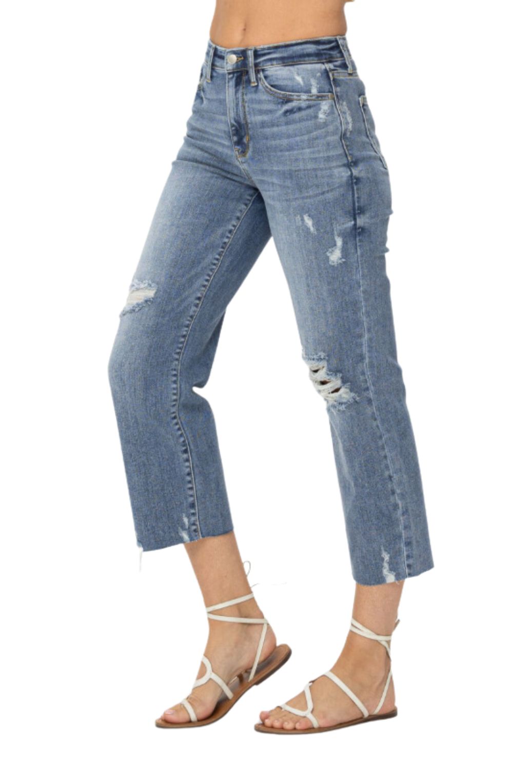 Judy Blue Womens High Waist Destroyed Crop Wide Leg Jeans