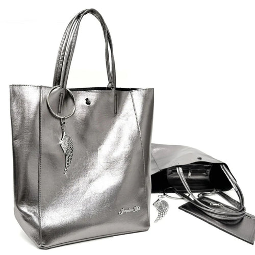 Jacqueline Kent Dark Silver Tote Handbag Shoulder Bag