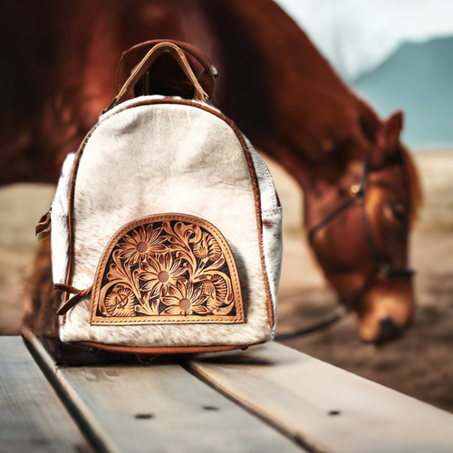 American Darling Womens Hair-on Tooled Leather Concealed Carry Backpack