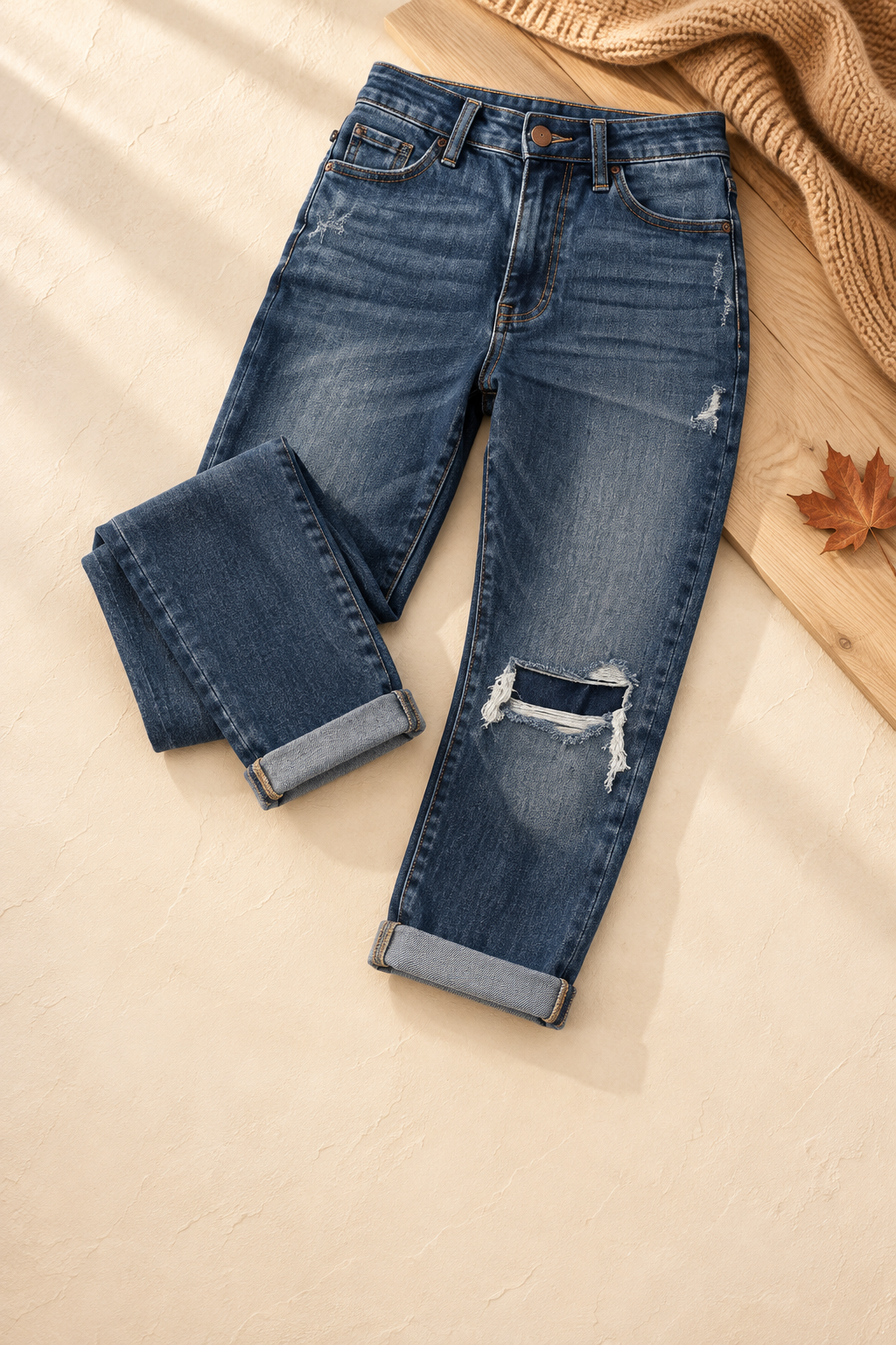 Judy Blue distressed boyfriend jeans styled for the Shop Munki closeout