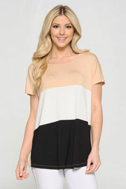 Yelete Womens Short Sleeve Colorblock Top