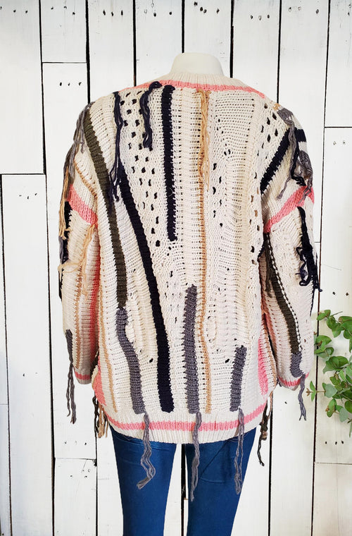 Loved + Adored Womens Frayed Knit Cardigan Sweater