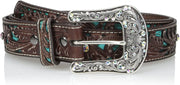 Ariat Womens Turquoise Inlay Floral Embossed Leather Bling Belt