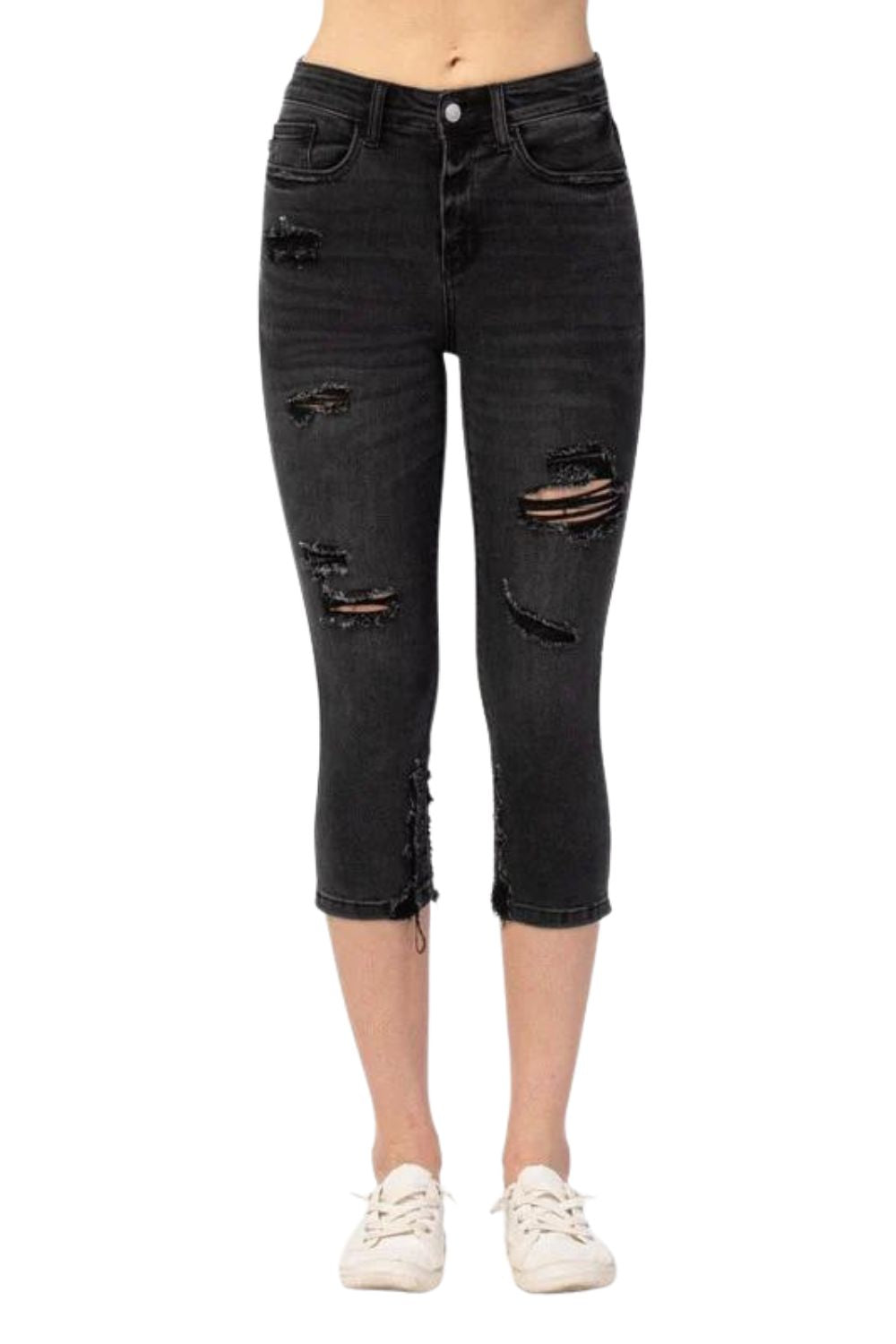 Judy Blue Womens High Waist Destroyed Skinny Fit Capris