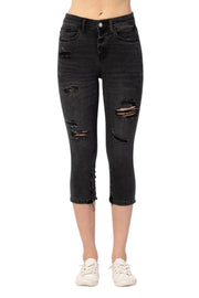Judy Blue Womens High Waist Destroyed Skinny Fit Capris