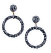 Myra Beaded Dangle Hoops, Grey