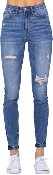 Judy Blue Womens Lexi Multicolor Pocket Embroidery Skinny Jean, Medium Blue