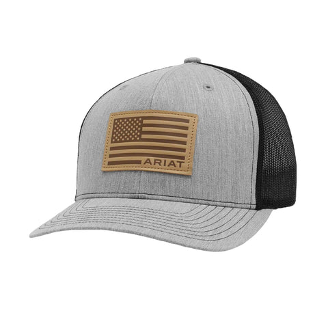 Ariat Mens Richardson 112 USA Leather Patch Snapback Cap Hat (Grey/Black)