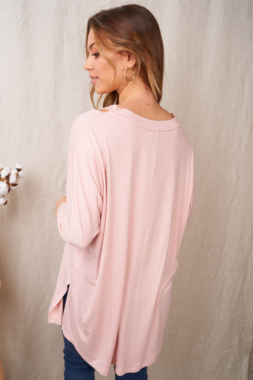 White Birch Womens Cut Out Long Sleeve Solid Knit Top