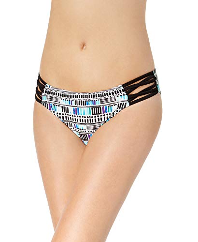 California Waves Juniors Aqua Black Deco Printed Strappy Bikini Bottom S