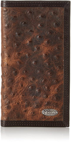 Nocona Mens Vintage Ostrich Leather Rodeo Wallet Checkbook Cover (Brown)