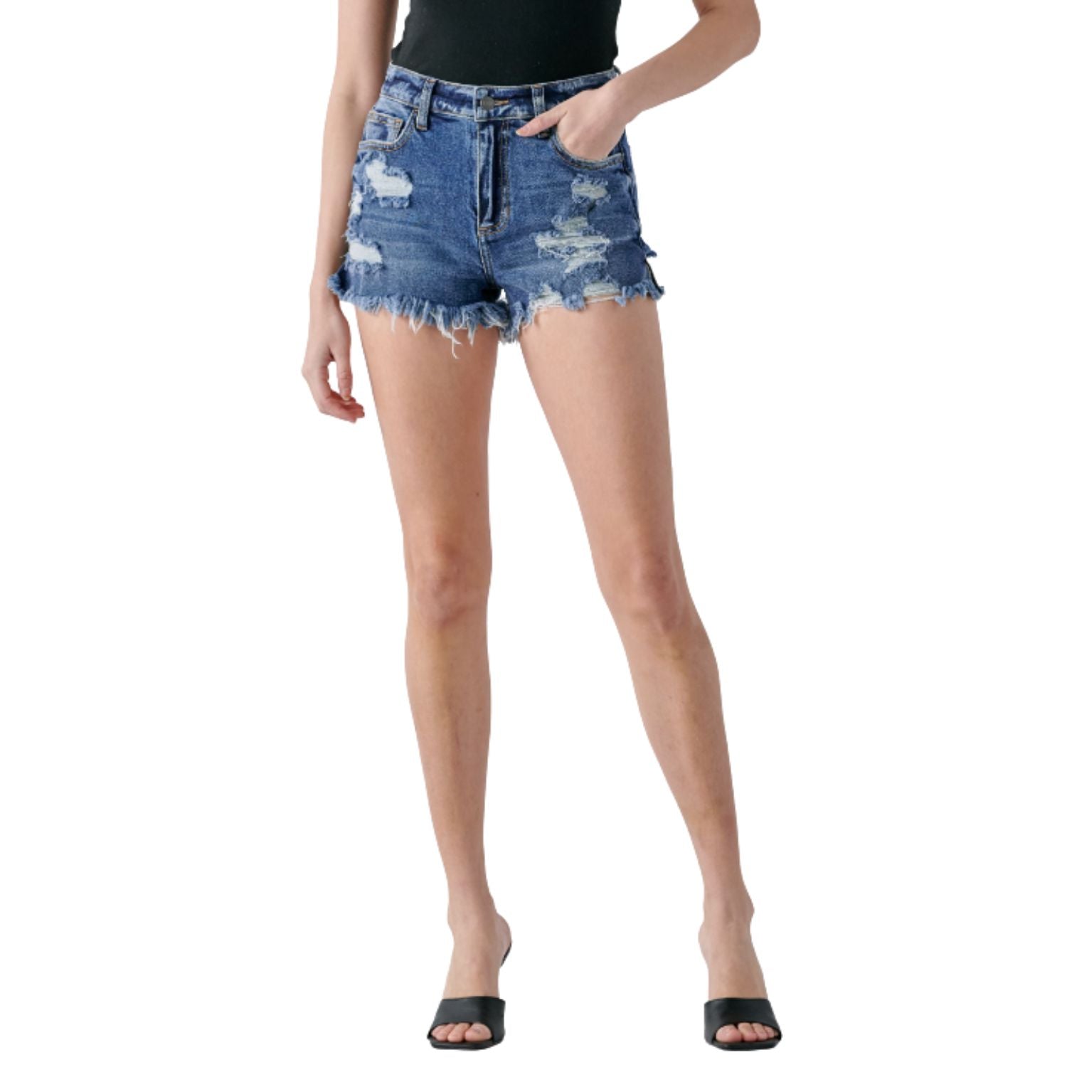 Cello Jeans Womens Denim Distressed High Rise Shorts