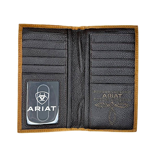 Ariat Mens Leather Basketweave Overlay Calf Hair Rodeo Wallet Checkbook Cover