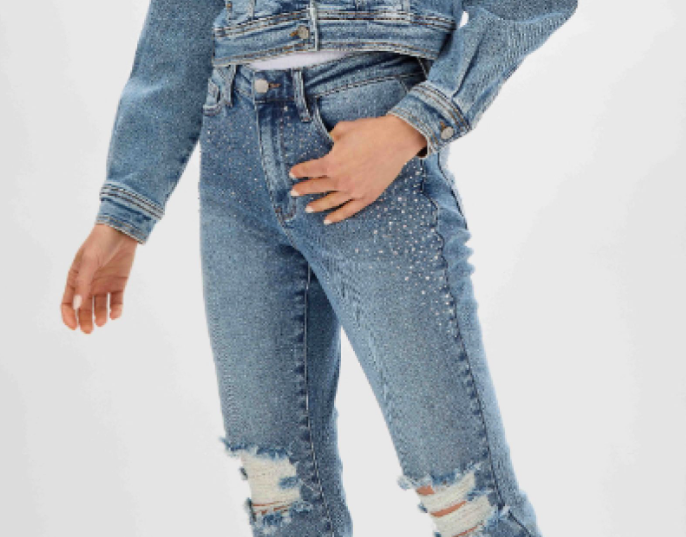 Judy Blue Womens Rhinestone Embellished High Waisted Slim Fit Jeans