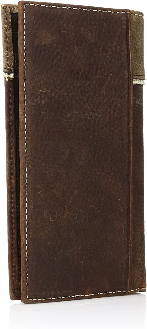 Ariat Mens Distressed Leather Rodeo Western Wallet Checkbook Cover (Brown)