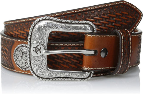 Ariat Mens Western Basket Stamp Circle Concho Leather Belt