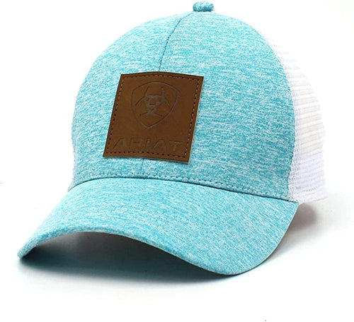 Ariat Womens Patch Logo Adjustable Ponyflo Baseball Cap Hat (Turquoise/White)