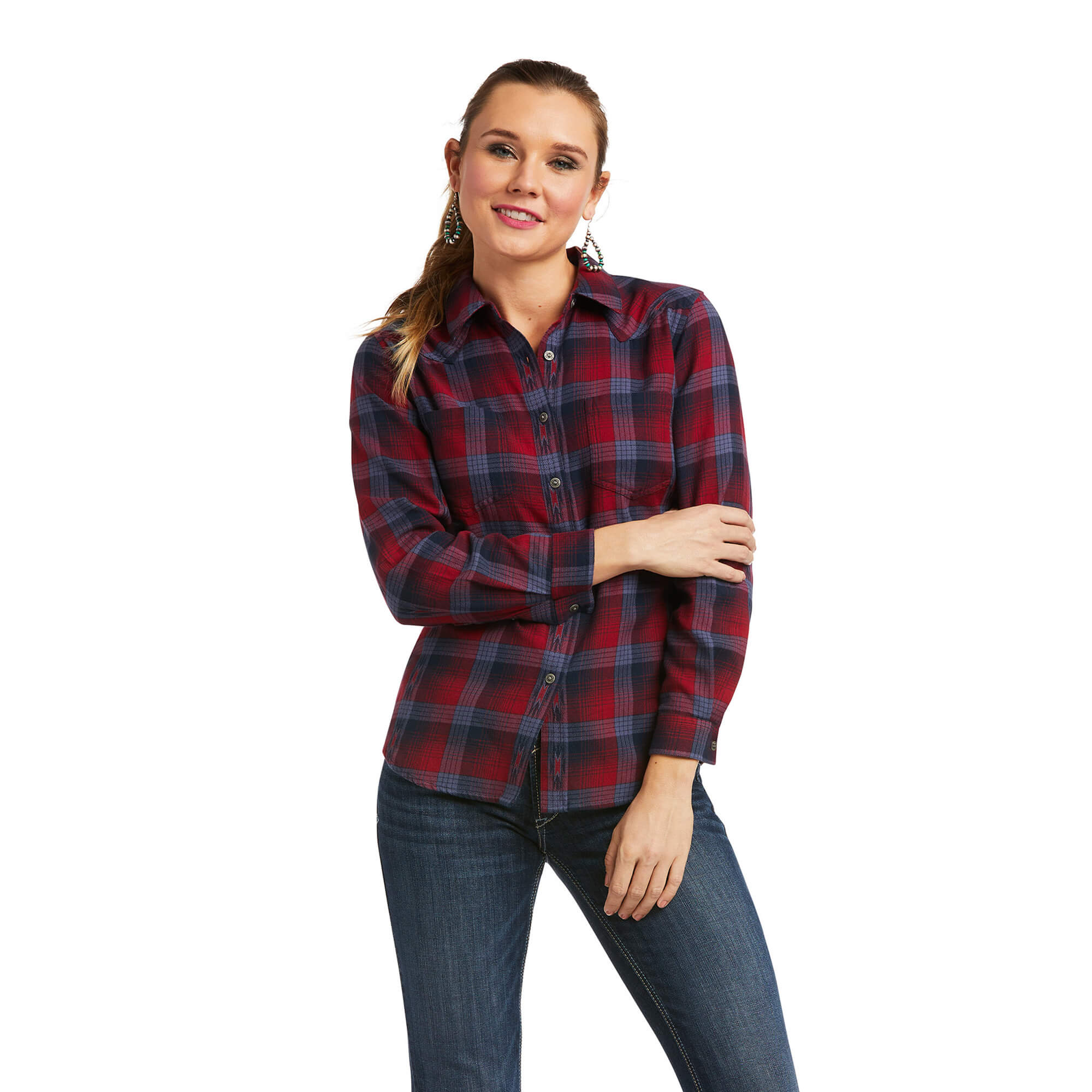 Ariat Womens Real Billie Jean Button Down Long Sleeve Plaid Shirt