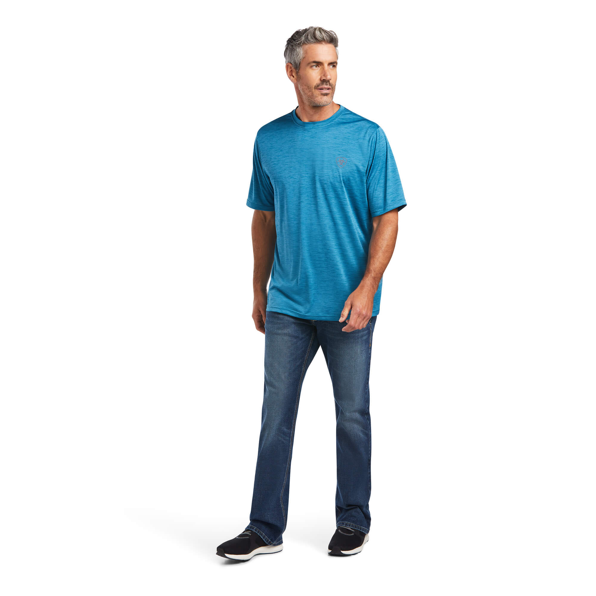 Ariat Mens Charger Shield Polyester Jersey Tee Shirt, Fluid Teal