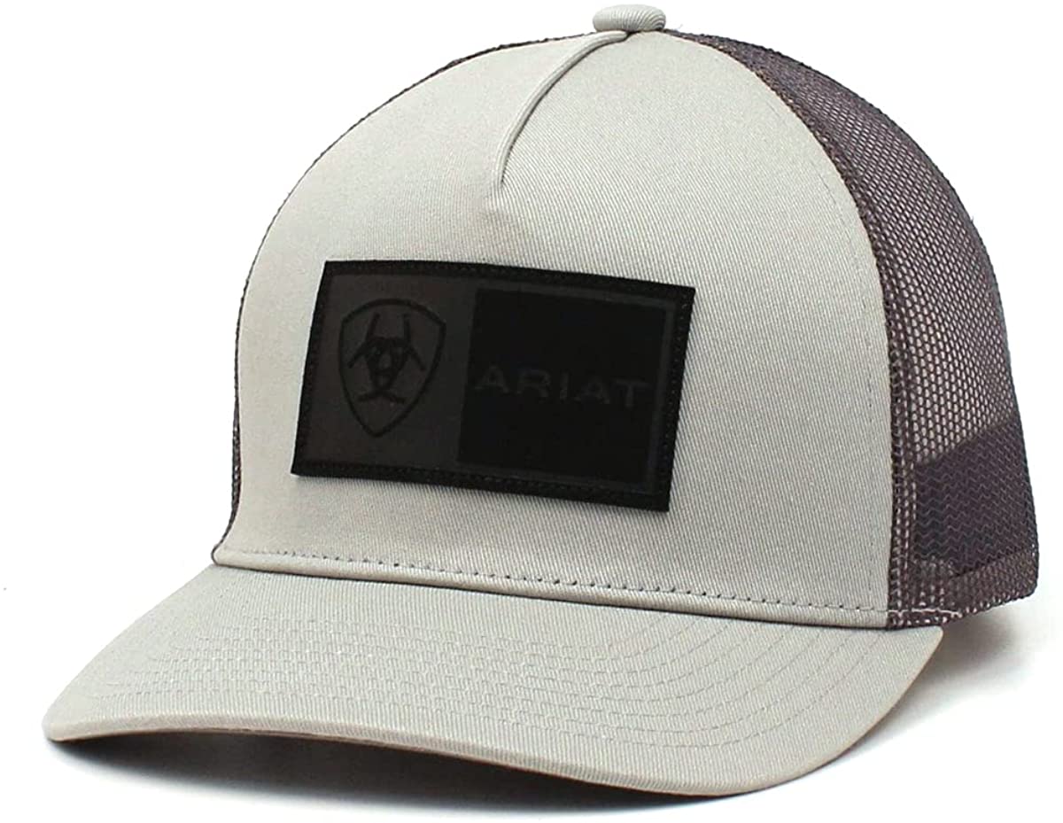 Ariat Mens Logo Patch Mesh Back Adjustable Snapback Cap Hat (Grey)