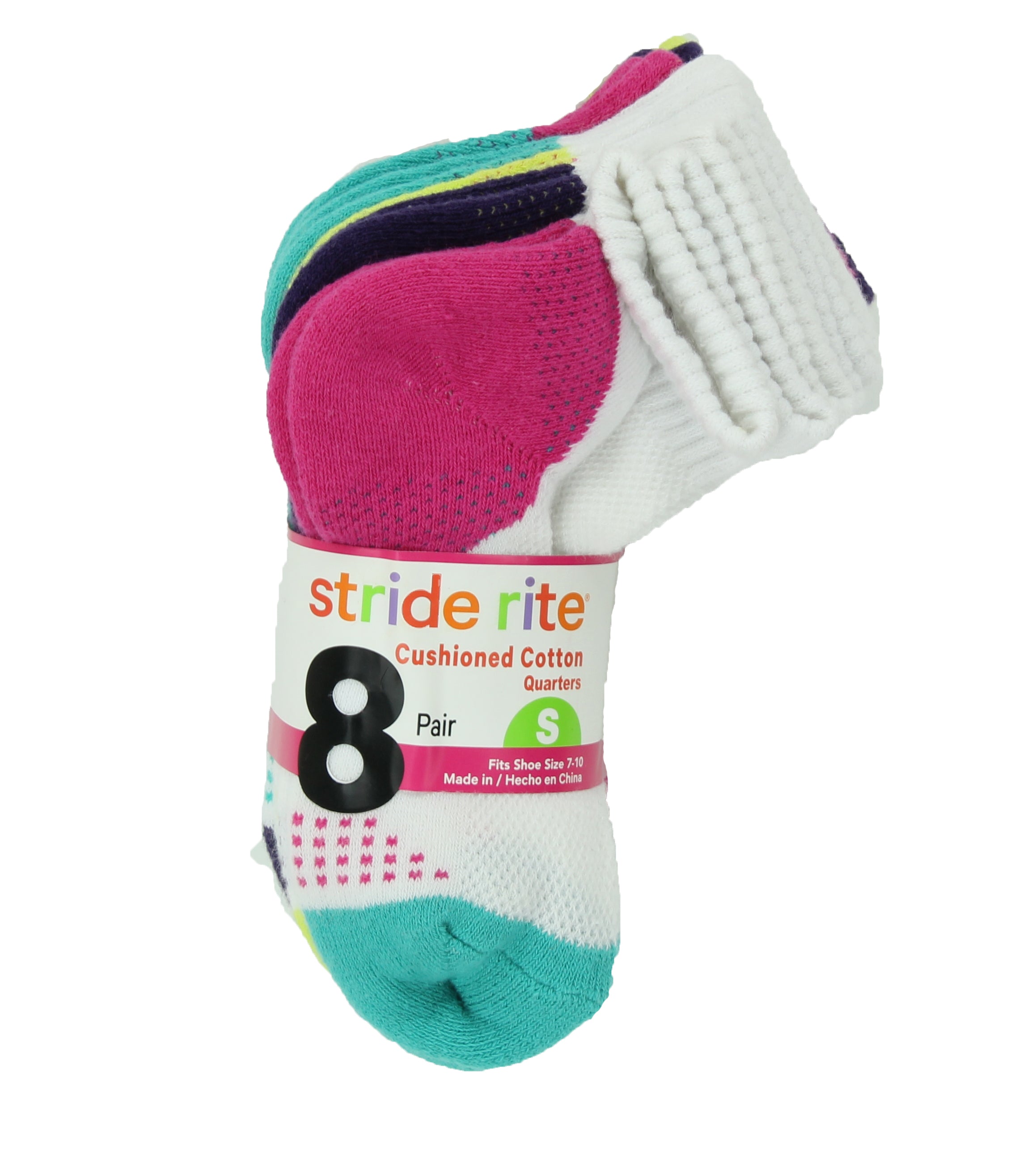 Stride Rite Girls Combed Cotton Quarters Socks-8 Pack