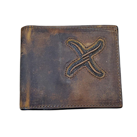 Twisted X Mens Distressed Leather Bifold Wallet (Brown/White)