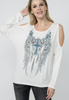 Vocal Womens Wings Cross Open Shoulder Long Sleeve Top