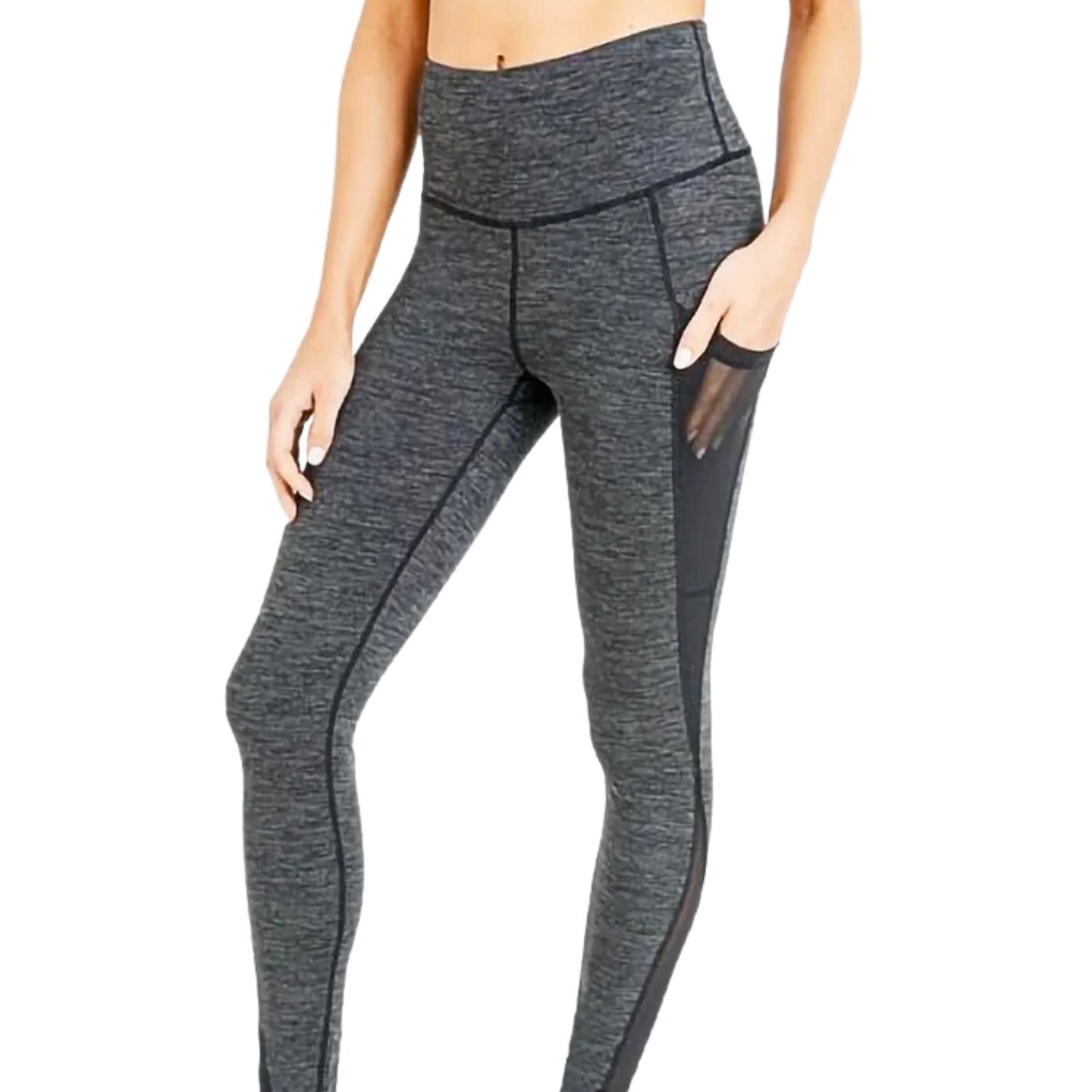 Mono B Womens High Waist Splice Mesh Pocket Full Leggings