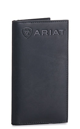 Ariat Mens Embossed Leather Rodeo Wallet Checkbook Cover, Black