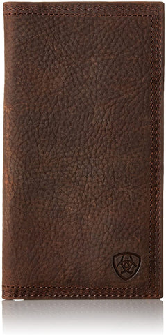 Ariat Mens Rowdy Rodeo Triple-Stitch Leather Checkbook Cover Wallet (Brown)