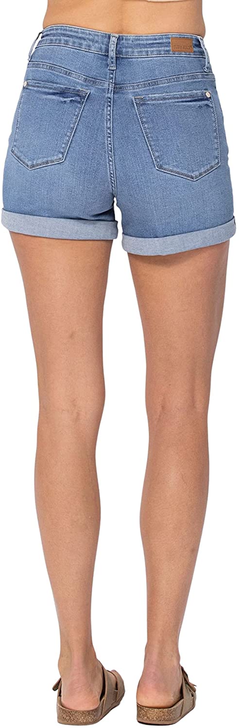 Judy Blue Womens Cuffed Hem High Waist Denim Shorts