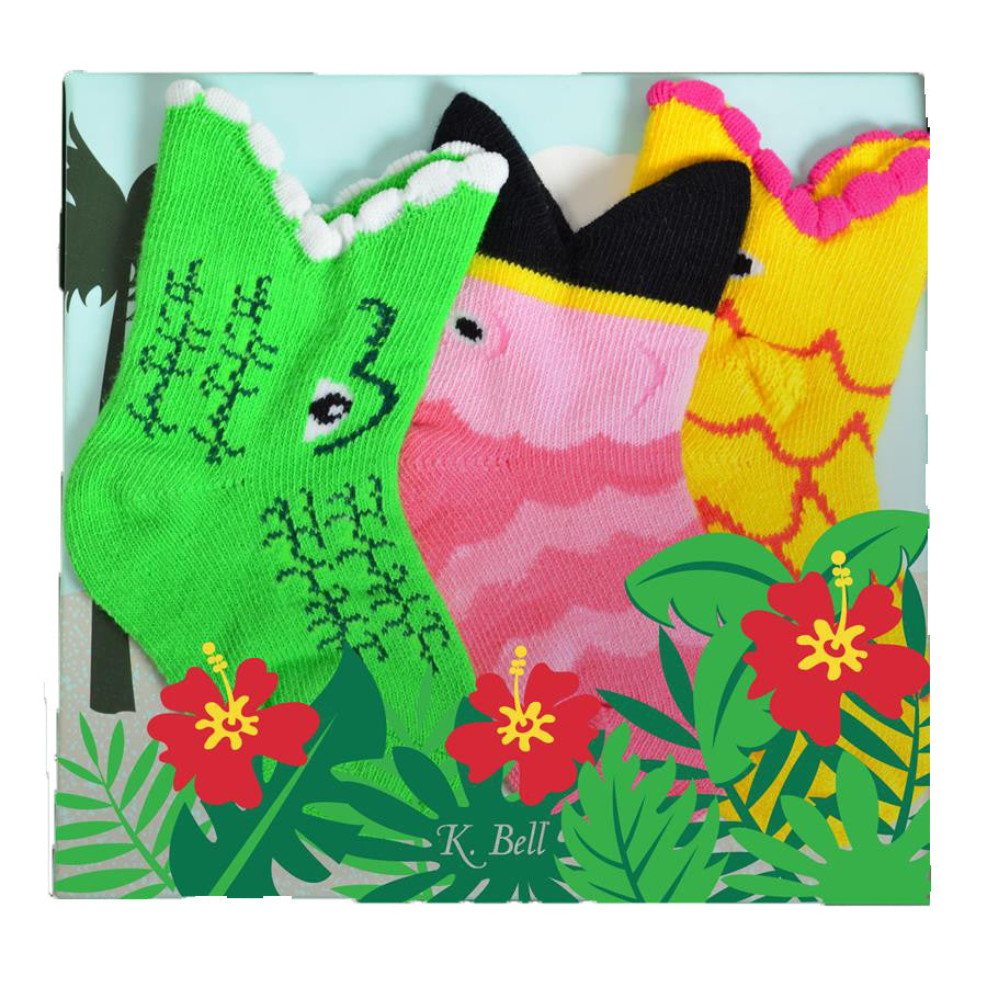 K. Bell Babys Tropical Trio 3 Pack Gift Set Infant Animal Socks (0-12 Months)