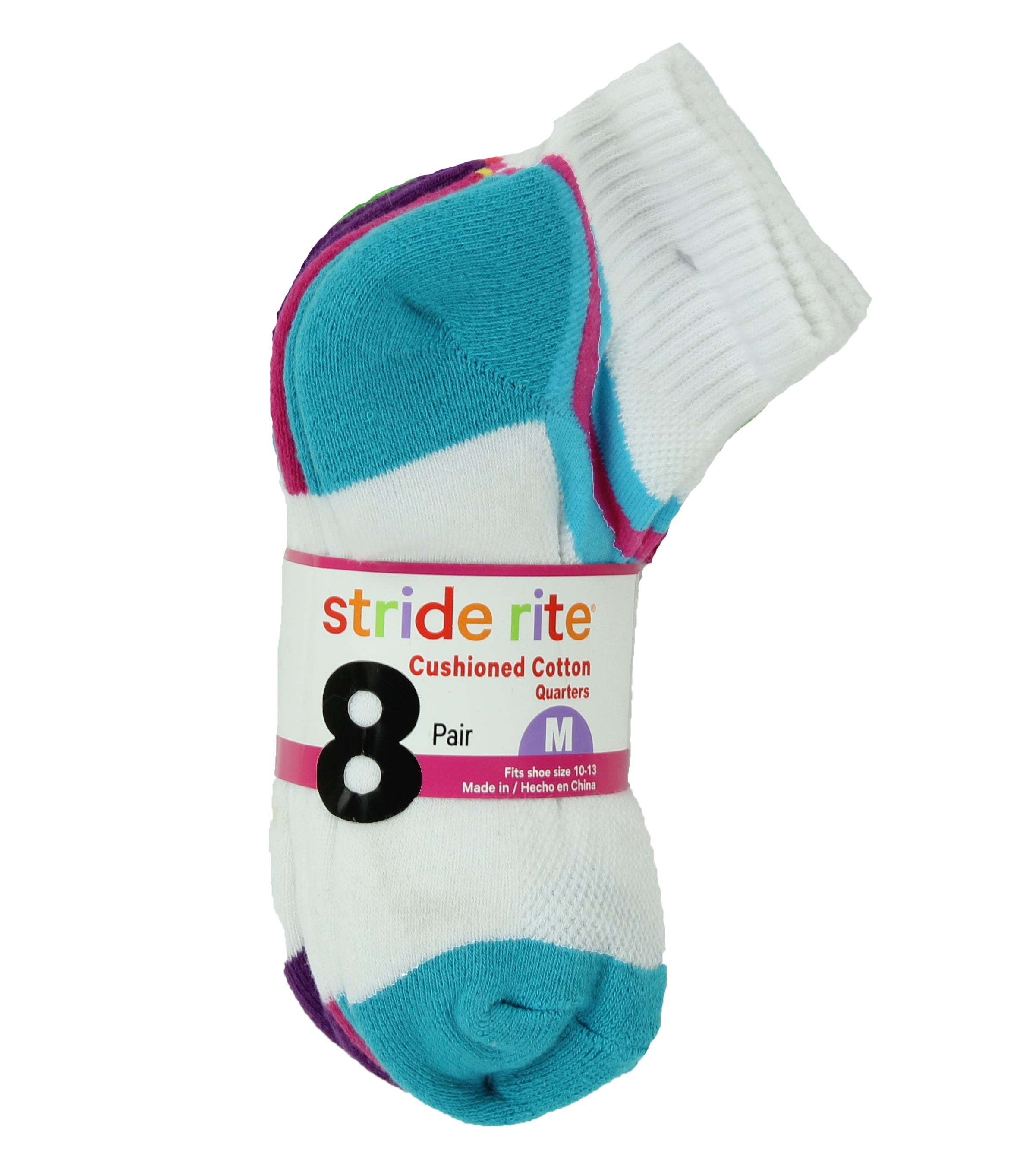 Stride Rite Girls Combed Cotton Quarters Socks-8 Pack