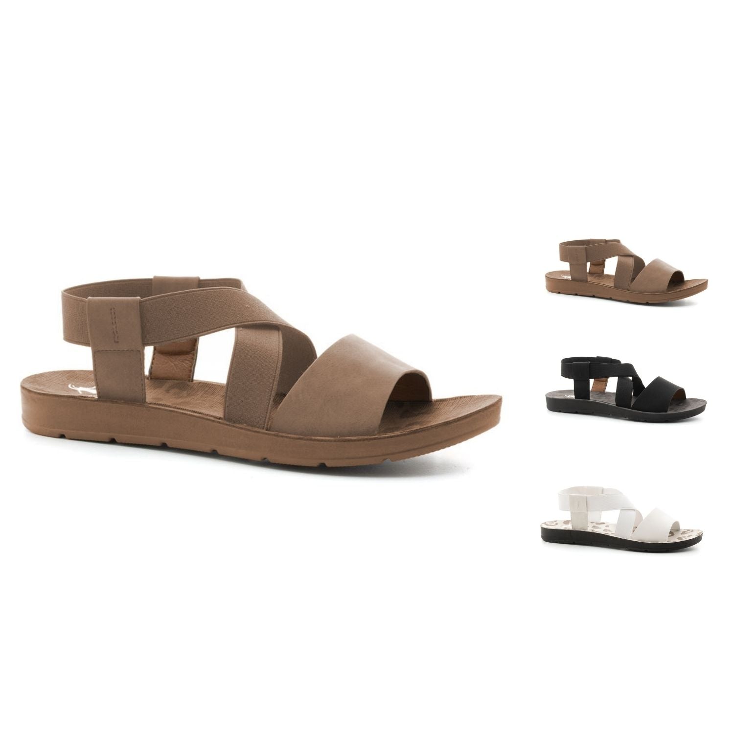 Corkys Womens Thrive Faux Leather Cris-Cross Elastic Strap Sandal