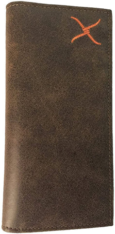 Twisted X Mens Distressed Leather Rodeo Checkbook Wallet (Brown/Orange)