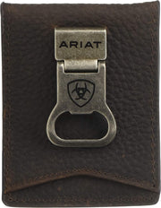 Ariat Shield Bottle Opener Money Clip Bifold Wallet (Brown Rowdy, One Size)