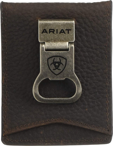 Ariat Shield Bottle Opener Money Clip Bifold Wallet (Brown Rowdy, One Size)