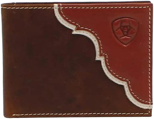 Ariat Mens Two Tone Shield Logo Leather Bifold Wallet