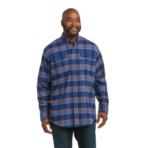 Ariat Mens Rebar Flannel Durastretch Workshirt Blue Depths Plaid