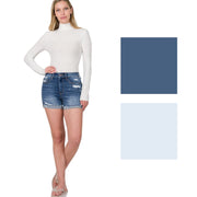 Zenana Womens Cuffed Raw Hem Distressed Denim Shorts