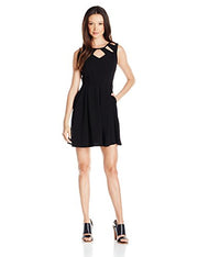 Speechless Juniors Cut Out Neckline Box Pleat Dress, Black, X-Small