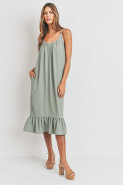 Cherish Womens Adjustable Strap Woven Ruffle Hem Midi Dress