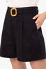 Blu Pepper Womens Carved Buckle Belt High Rise Linen Shorts