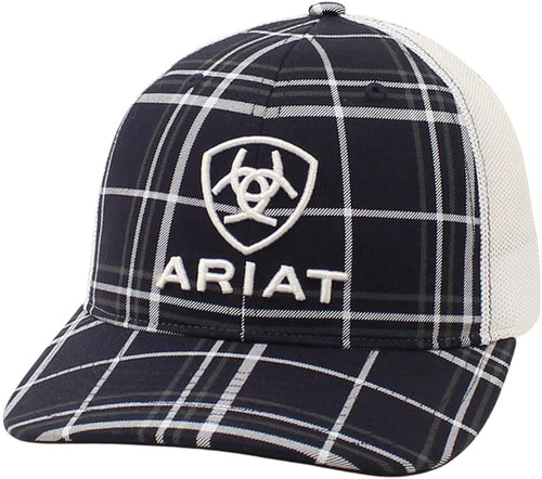 Ariat Mens Richardson 112 Adjustable Snapback Trucker Hat (Navy/White Plaid)