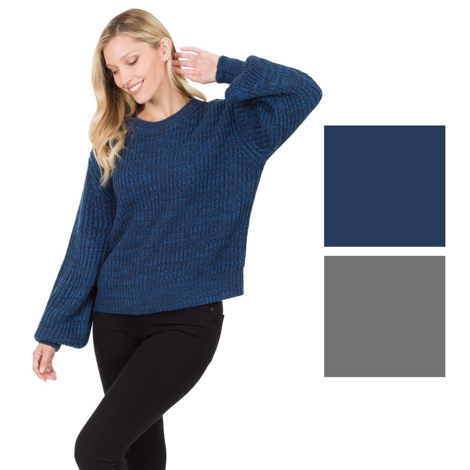 Zenana Womens Melange Balloon Sleeve Acrylic Sweater