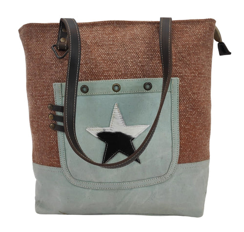 Womens Vintage Style Upcycled Black And White Star Tote Bag
