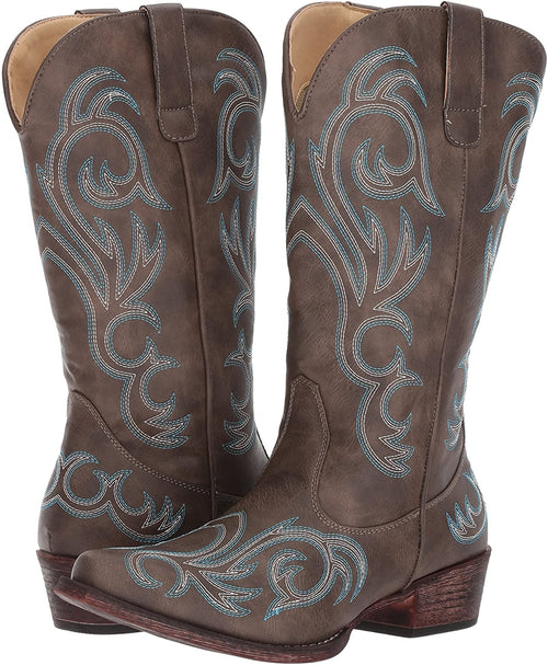 Roper Womens Riley Fashion Faux Leather Snip Toe Brown Western Boot
