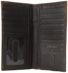 Ariat Mens Boot Embroidery Leather Checkbook Cover Rodeo Wallet (Brown)