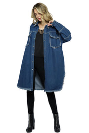 Vocal Apparel Womens Long Length Frayed Denim Jacket