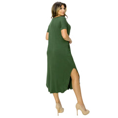 Yelete Womens Casual Curved Hem Midi Dress with Pockets